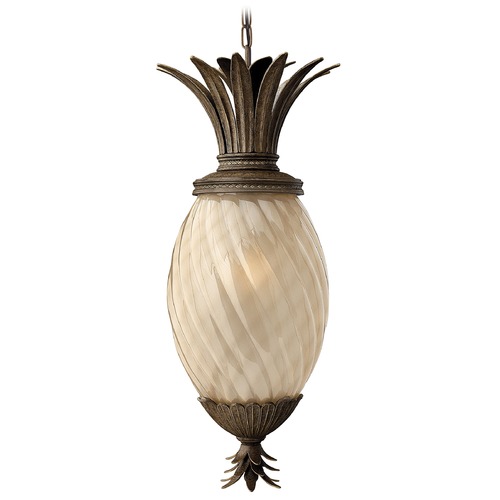 Hinkley Pearl Bronze Pineapple Outdoor Hanging Light with Amber Glass by Hinkley Lighting 2122PZ