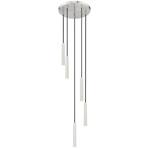 Z-Lite Z-Lite Forest Brushed Nickel LED Multi-Light Pendant with Cylindrical Shade 919MP12-5R-BN-LED