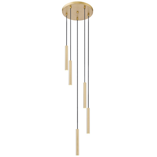 Z-Lite Z-Lite Forest Modern Gold LED Multi-Light Pendant with Cylindrical Shade 919MP12-5R-MGLD-LED