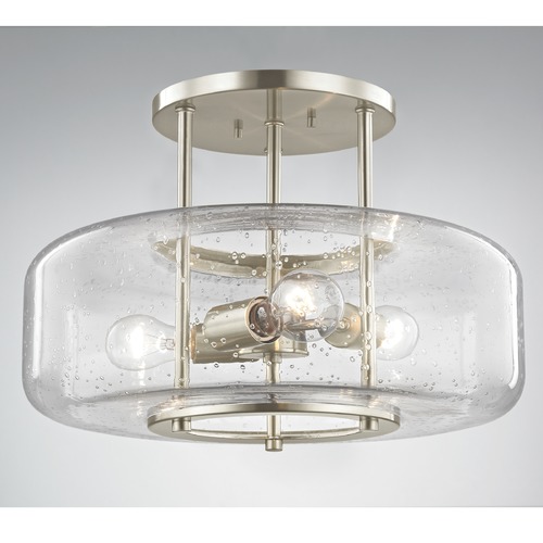 Design Classics Lighting 16-Inch Seeded Glass Semi-Flush Ceiling Light Satin Nickel 3 Lt 1811-09