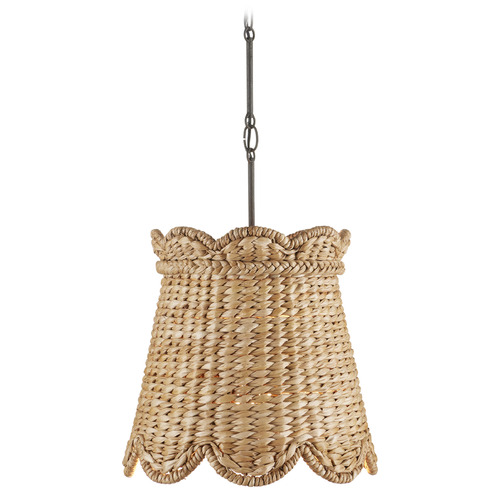 Currey and Company Lighting Currey and Company Annabelle Natural / Mole Black Pendant Light with Scalloped Shade 9000-1117