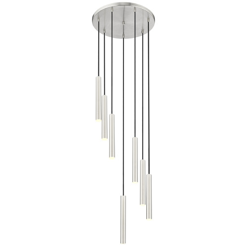 Z-Lite Z-Lite Forest Brushed Nickel LED Multi-Light Pendant with Cylindrical Shade 919MP12-7R-BN-LED