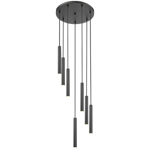 Z-Lite Z-Lite Forest Matte Black LED Multi-Light Pendant with Cylindrical Shade 919MP12-7R-MB-LED