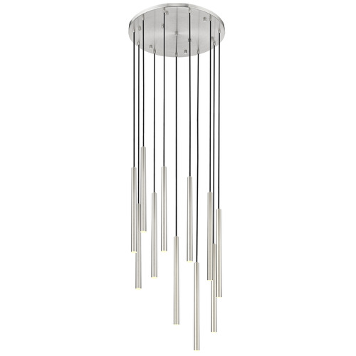Z-Lite Z-Lite Forest Brushed Nickel LED Multi-Light Pendant with Cylindrical Shade 919MP24-11R-BN-LED
