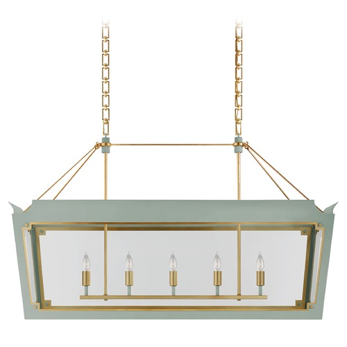 Visual Comfort Signature Collection Julie Neill Caddo Linear Lantern in Celadon & Gild by Visual Comfort Signature JN5023CELGCG