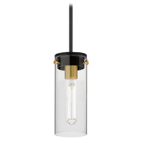 Maxim Lighting Maxim Lighting Pinn Black & Satin Brass Mini-Pendant Light with Cylindrical Shade 12406CLBKSBR