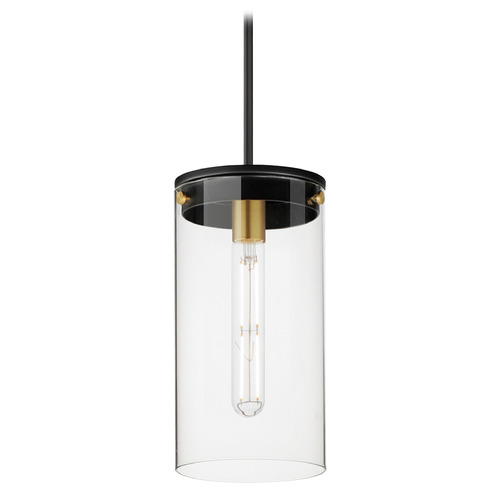 Maxim Lighting Maxim Lighting Pinn Black & Satin Brass Mini-Pendant Light with Cylindrical Shade 12408CLBKSBR