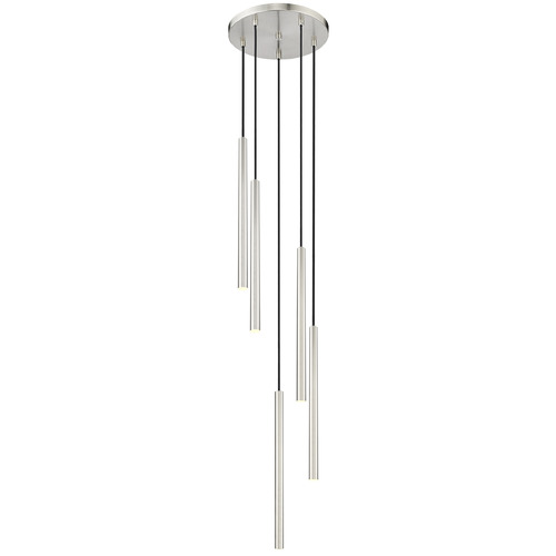 Z-Lite Z-Lite Forest Brushed Nickel LED Multi-Light Pendant with Cylindrical Shade 919MP24-5R-BN-LED