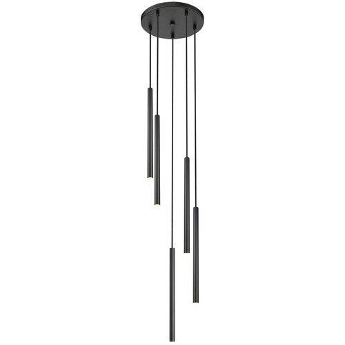 Z-Lite Z-Lite Forest Matte Black LED Multi-Light Pendant with Cylindrical Shade 919MP24-5R-MB-LED