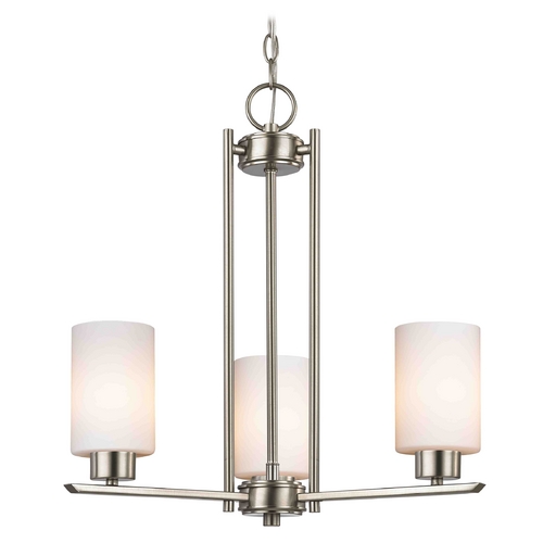 Design Classics Lighting Craine 3-Light Chandelier in Satin Nickel with White Cylinder Glass 1121-1-09 GL1028C