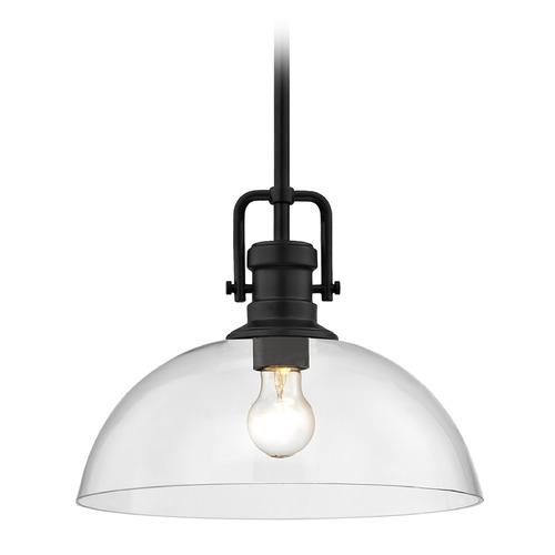 Design Classics Lighting Industrial Black Pendant Light with Clear Glass 13-Inch Wide 1763-07 G1785-CL