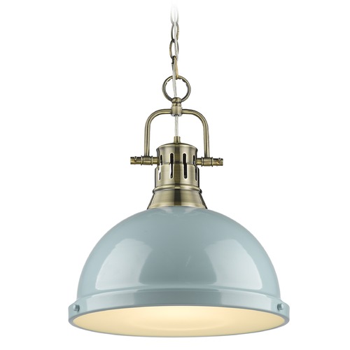 Golden Lighting Duncan Large Pendant in Aged Brass & Seafoam by Golden Lighting 3602-L AB-SF