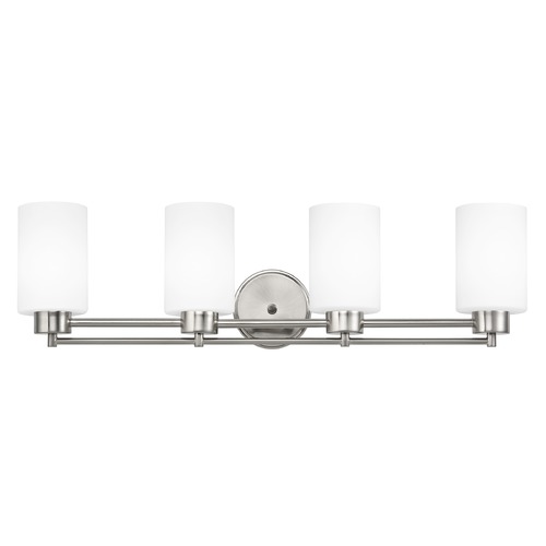 Design Classics Lighting Modern Bathroom Light with White Glass in Satin Nickel Finish 704-09 GL1028C