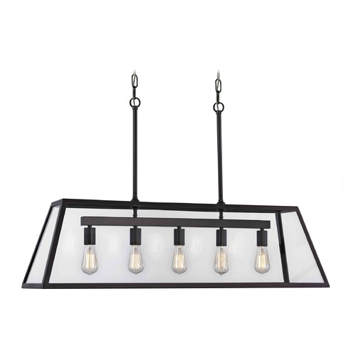 Design Classics Lighting Country 42-Inch Linear Chandelier in Bronze with Clear Glass Panels 1169-1-25