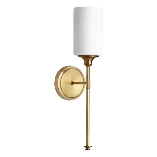 Quorum Lighting Celeste Wall Sconce in Aged Brass with White Cylinder Glass by Quorum Lighting 5309-1-80