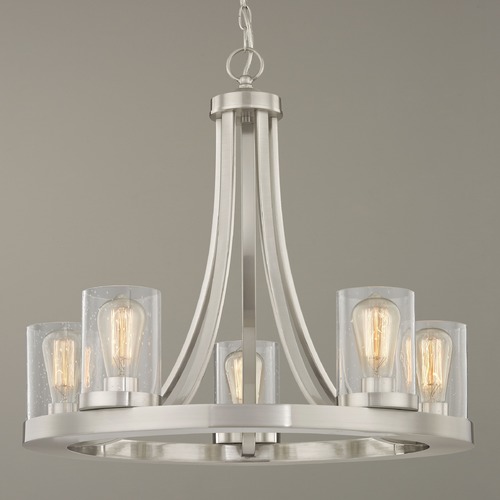 Design Classics Lighting Rio 5-Light Chandelier in Satin Nickel with Seeded Cylinder Glass 162-09 GL1041C