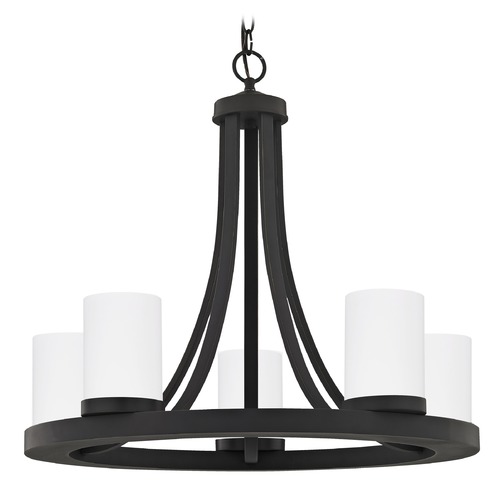 Design Classics Lighting Rio 5-Light Chandelier in Bronze with Satin White Cylinder Glass 162-78 GL1028C