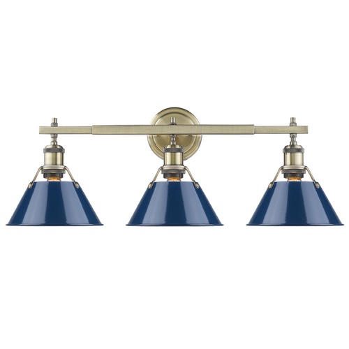 Golden Lighting Orwell 27.25-Inch Bath Light in Aged Brass & Navy Blue by Golden Lighting 3306-BA3 AB-NVY