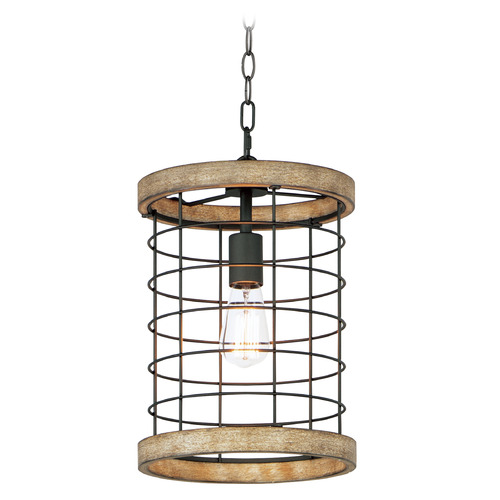 Maxim Lighting Maxim Lighting Homestead Driftwood & Black Mini-Pendant Light with Cylindrical Shade 12519DWBK