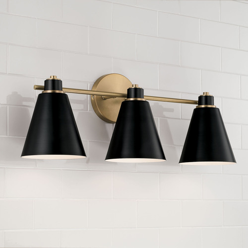 Capital Lighting Bradley 3-Light Bath Light in Aged Brass & Black by Capital Lighting 150131AB