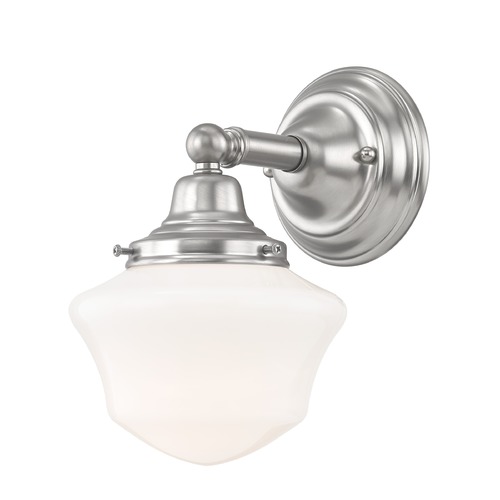 Design Classics Lighting Schoolhouse Sconce Satin Nickel White Opal Glass 1 Light 6 Inch Width WC1-09 GC6