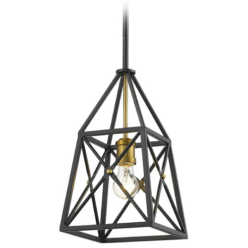 Z-Lite Trestle Matte Black & Olde Brass Mini Pendant by Z-Lite 447MP-MB-OBR