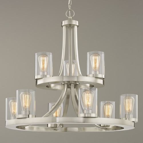Design Classics Lighting Rio 9-Light Chandelier in Satin Nickel with Clear Cylinder Glass 163-09 GL1040C