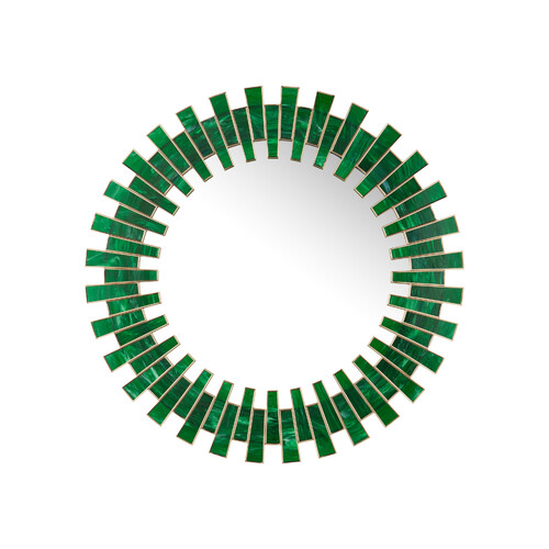 Currey and Company Lighting Glasdele Emerald Round Mirror in Green & Antique Brass by Currey & Co 1000-0170