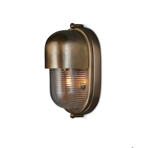 Currey and Company Lighting Maritime Brass Outdoor Wall Sconce in Antique Brass by Currey & Co 5500-0049