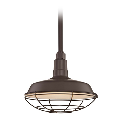 Recesso Lighting by Dolan Designs Bronze Pendant Barn Light with 12-Inch Caged Shade BL-STM-BZ/BL-SH12-BZ/BL-CG12-BZ