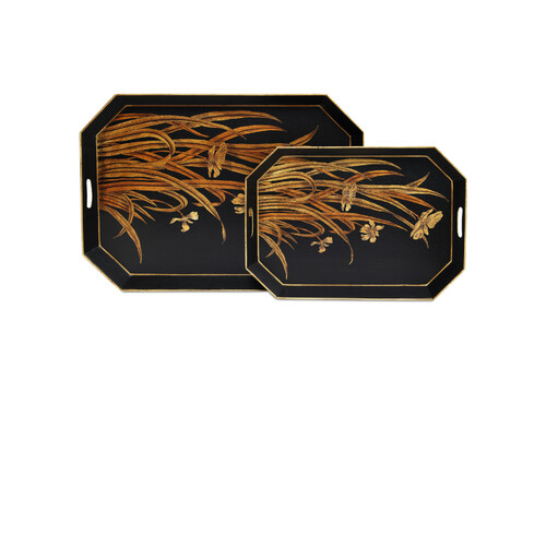 Currey and Company Lighting Glasshouse Tole Tray Set of 2 in Black & Gold by Currey & Company 1200-1063