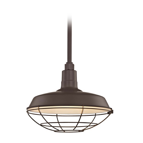 Recesso Lighting by Dolan Designs Bronze Pendant Barn Light with 14-Inch Caged Shade BL-STM-BZ/BL-SH14-BZ/BL-CG14BZ