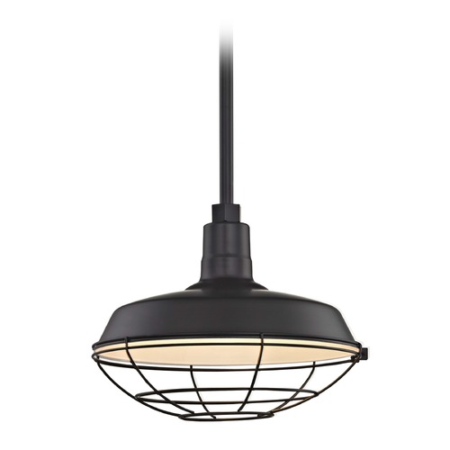 Recesso Lighting by Dolan Designs Black Pendant Barn Light with 14-Inch Caged Shade BL-STM-BLK/BL-SH14-BLK/BL-CG14BLK