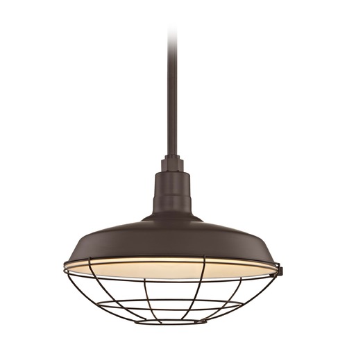 Recesso Lighting by Dolan Designs Bronze Pendant Barn Light with 16-Inch Caged Shade BL-STM-BZ/BL-SH16-BZ/BL-CG16-BZ