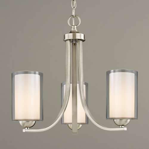 Design Classics Lighting Dalton 3-Light Chandelier in Satin Nickel with White & Clear Glass 5843-09 GL1061 GL1040C