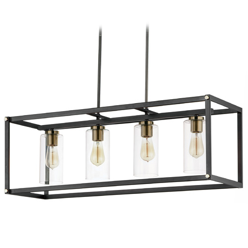 Maxim Lighting Maxim Lighting Capitol Black & Antique Brass Island Light with Cylindrical Shade 2644BKAB