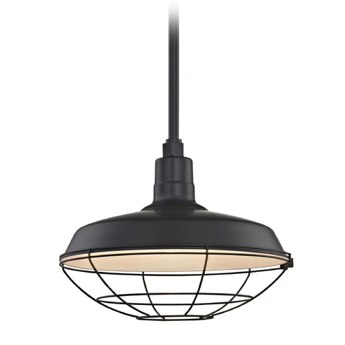 Recesso Lighting by Dolan Designs Black Pendant Barn Light with 16-Inch Caged Shade BL-STM-BLK/BL-SH16-BLK/BL-CG16-BLK