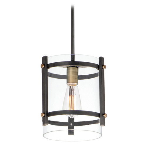 Maxim Lighting Maxim Lighting Capitol Black & Antique Brass Mini-Pendant Light with Cylindrical Shade 2649BKAB