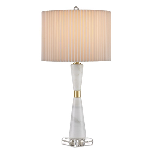 Currey and Company Lighting Currey and Company Edelmar White & Clear & Natural Brass Table Lamp with Drum Shade 6000-0973