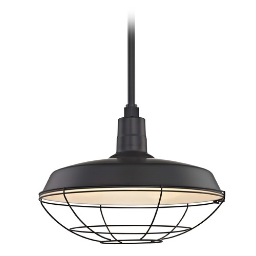 Recesso Lighting by Dolan Designs Black Pendant Barn Light with 18-Inch Caged Shade BL-STM-BLK/BL-SH18-BLK/BL-CG18-BLK