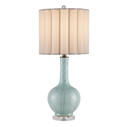 Currey and Company Lighting Currey and Company Celadon Crackle & Clear & Antique Brass Table Lamp with Scalloped Shade 6000-0976