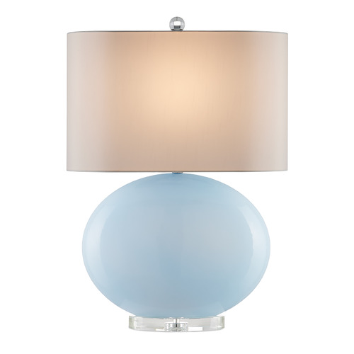Currey and Company Lighting Currey and Company Laconia Light Blue & Clear & Polished Nickel Table Lamp with Oval Shade 6000-0977