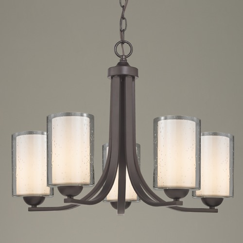 Design Classics Lighting Dalton 5-Light Chandelier in Bronze with White & Seeded Cylinder Glass 584-220 GL1061 GL1041C