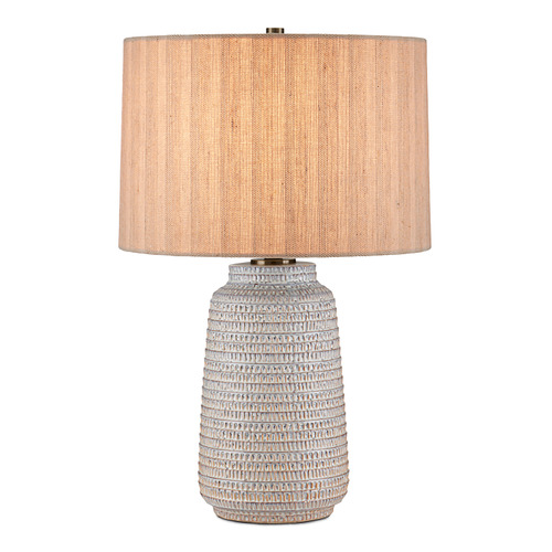 Currey and Company Lighting Currey and Company Owen Off-White & Light Brown & Antique Brass Table Lamp with Drum Shade 6000-0978