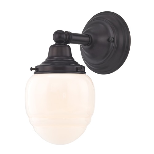 Design Classics Lighting Schoolhouse Sconce Bronze White Opal Glass 1 Light 4.75 Inch Width WC1-220 GG5