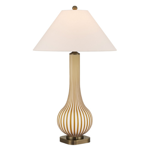 Currey and Company Lighting Currey and Company Striae Yellow & Off-White Table Lamp with Empire Shade 6000-1019