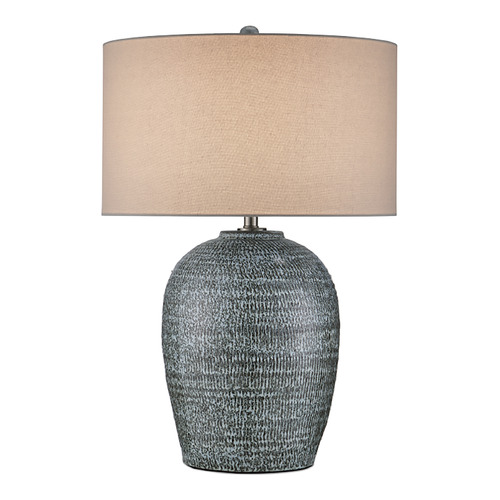 Currey and Company Lighting Currey and Company Agatha Reactive Black & White Table Lamp with Drum Shade 6000-0981