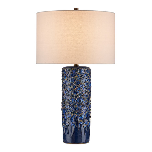 Currey and Company Lighting Currey and Company Fairmont Dark Blue Reactive Table Lamp with Drum Shade 6000-0991