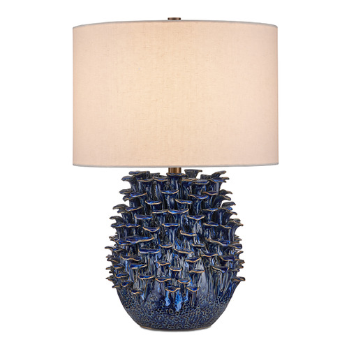 Currey and Company Lighting Currey and Company Maitake Dark Blue Reactive Table Lamp with Drum Shade 6000-0992