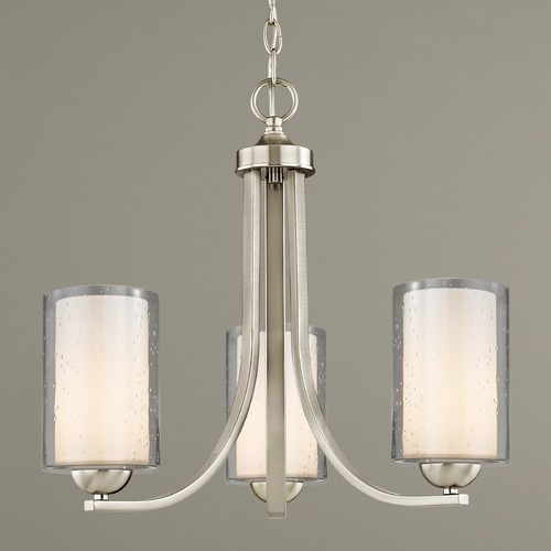Design Classics Lighting Dalton 3-Light Chandelier in Satin Nickel with White & Seeded Glass 5843-09 GL1061 GL1041C